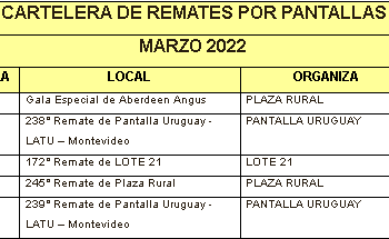 CARTELERA DE REMATES POR PANTALLA
