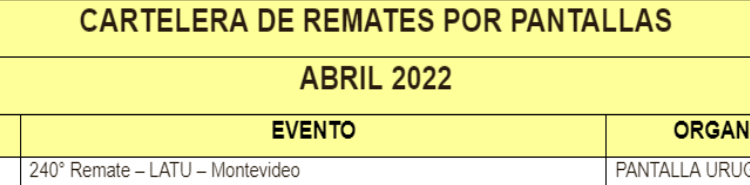 CARTELERA DE REMATES POR PANTALLA
