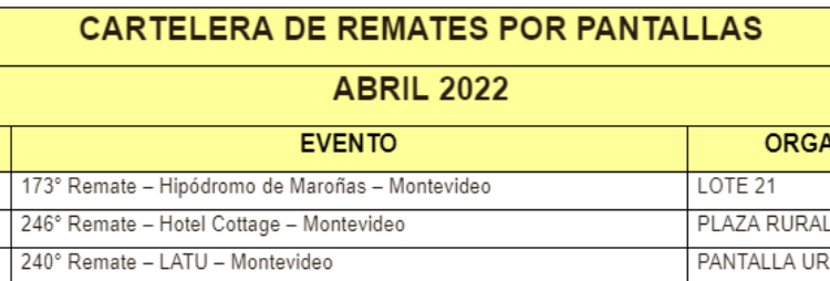 CARTELERA DE REMATES POR PANTALLA