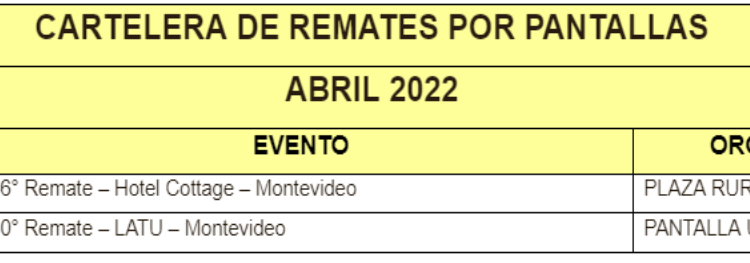 CARTELERA DE REMATES POR PANTALLA