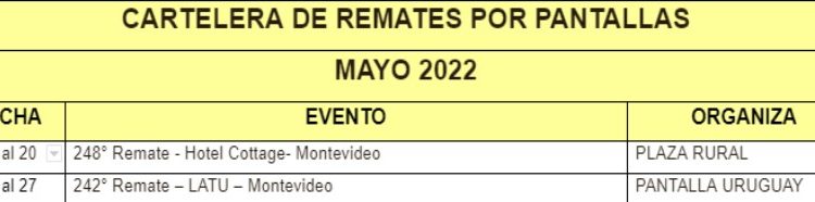 CARTELERA DE REMATES POR PANTALLAS